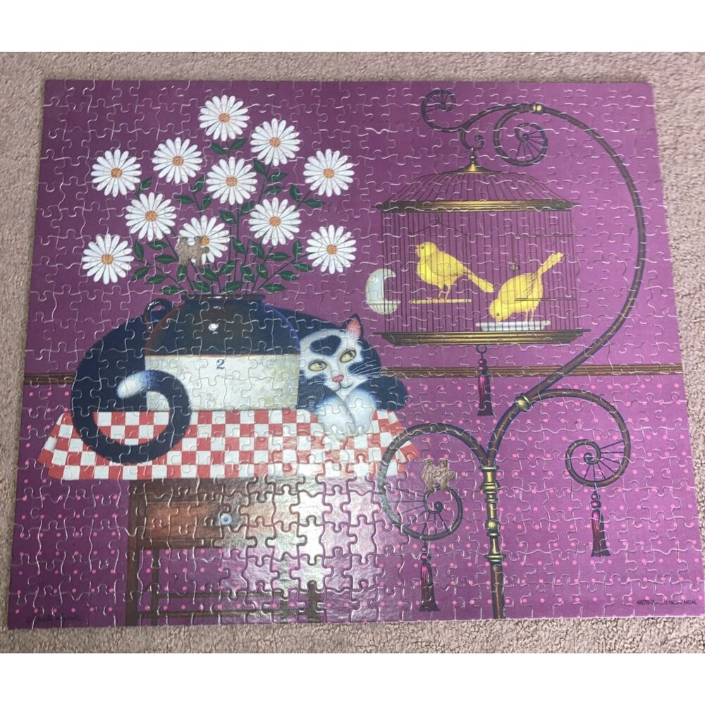1986 Milton Bradley Charles Wysocki Puzzle Cat Canaries 500 Pc Twin Treats - Picture 2 of 6